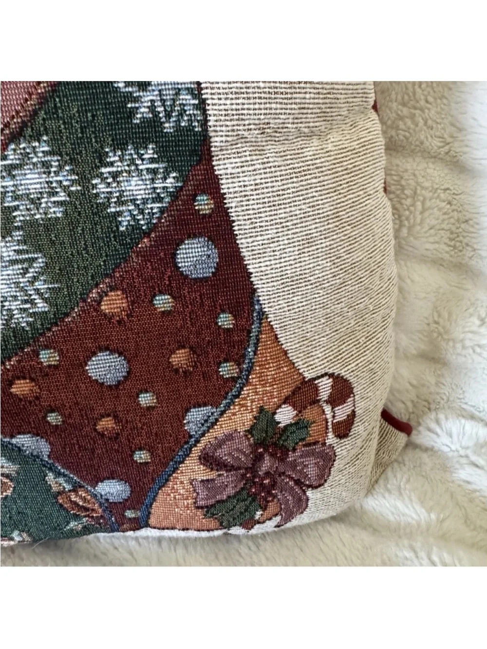 Vintage Tapestry Throw Pillow Christmas Toys In A Stocking